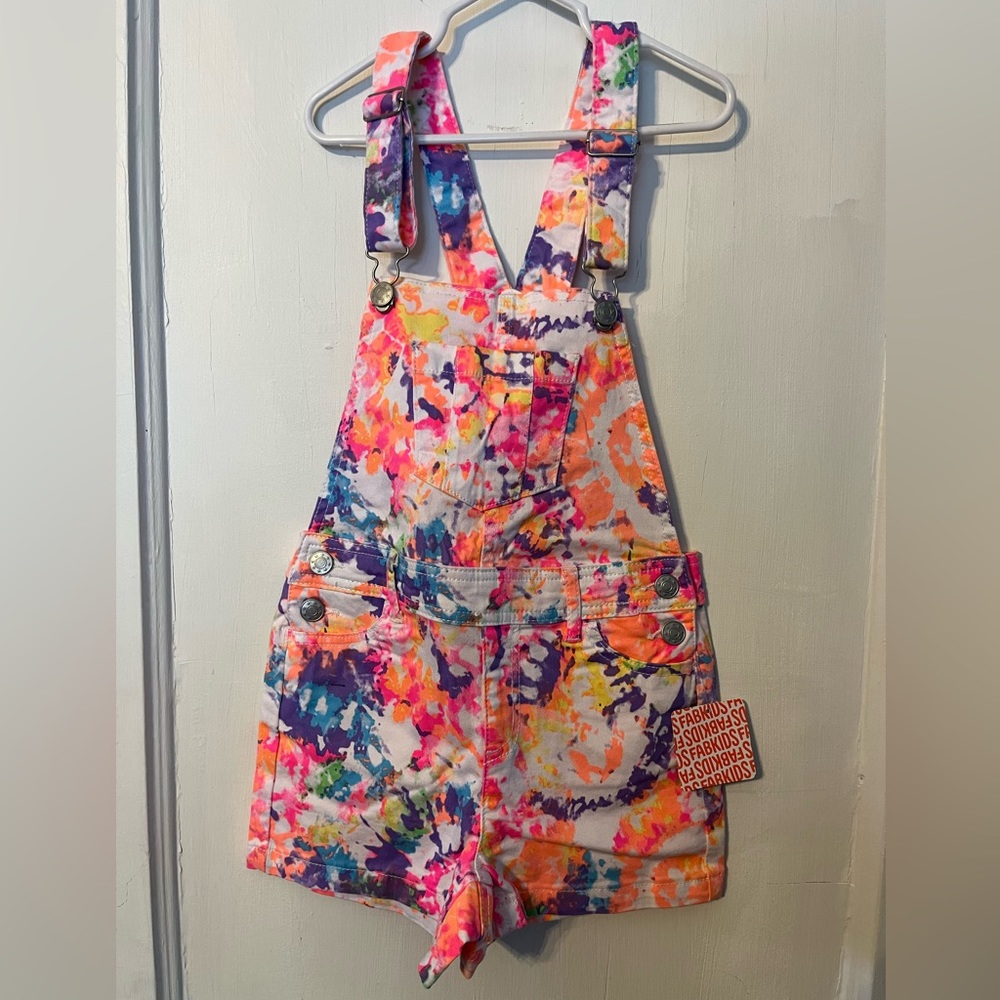 Fabkids suspender shorts/size 7-NWT-neon tie dye